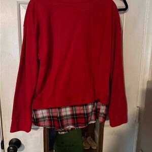 Red Plaid Layered Women's Sweatshirt